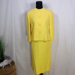 Vintage Handmade Yellow Skirt Suit 2pc Textured Set S